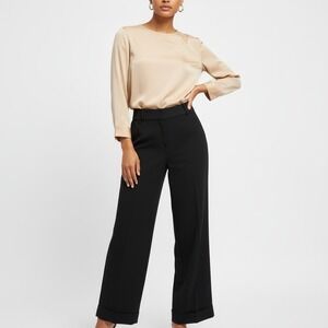AK Anne Klein Womens Pleated Waist Wide Leg Dress Pants Triacetate Black 6P